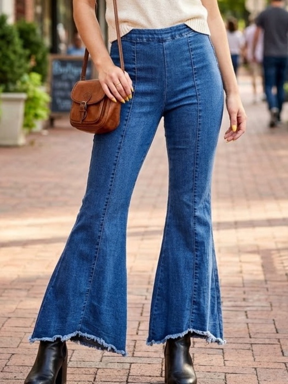 For The Republic Flared Bell Bottom Jeans High Rise Raw Hem Boho Festival Sz 10
